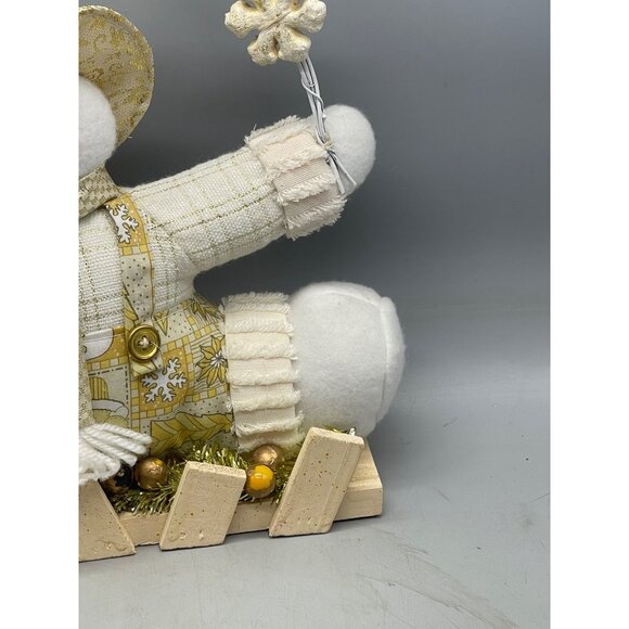 snowman figurine plush decor white gold shelf or hang snowflakes fence READ - Picture 5 of 10